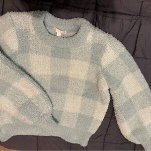 Fluffy blue checkered sweater
